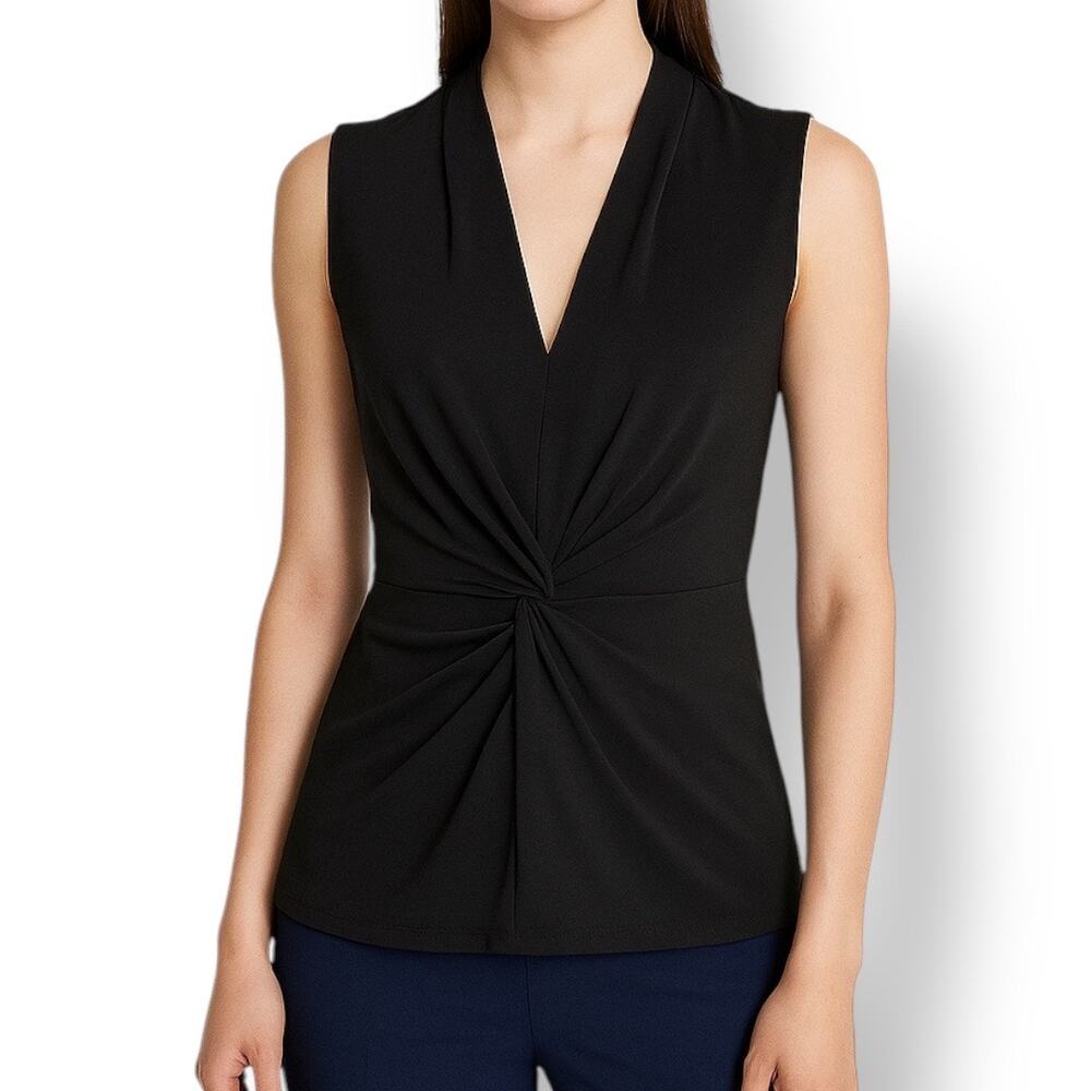 Reiss Black Sleeveless Twist-Front V-Neck Blouse